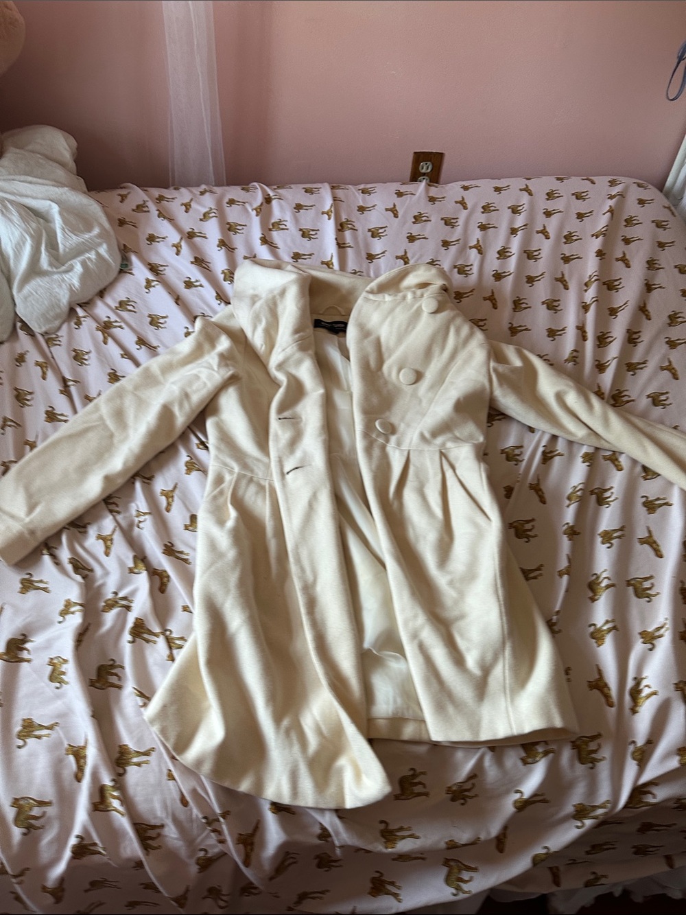 CoffeeShop Cream Hooded Peacoat with Gathered Waist